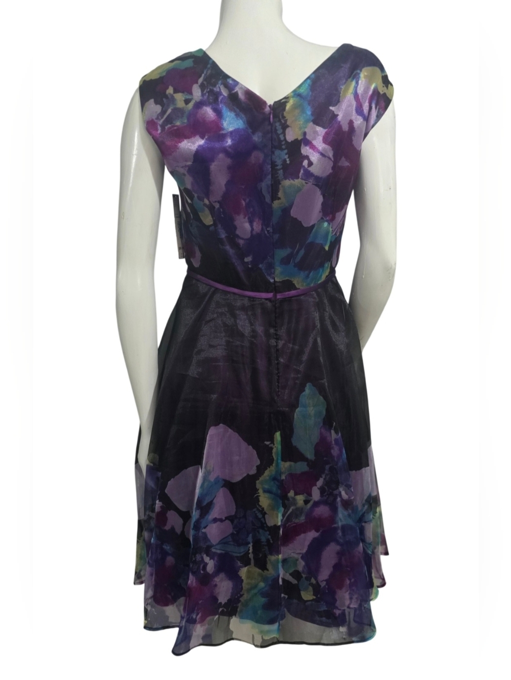 Tahari ASL Sleeveless Purple Floral Fit-and-Flare Dress Size 8 NWT - Picture 4 of 15